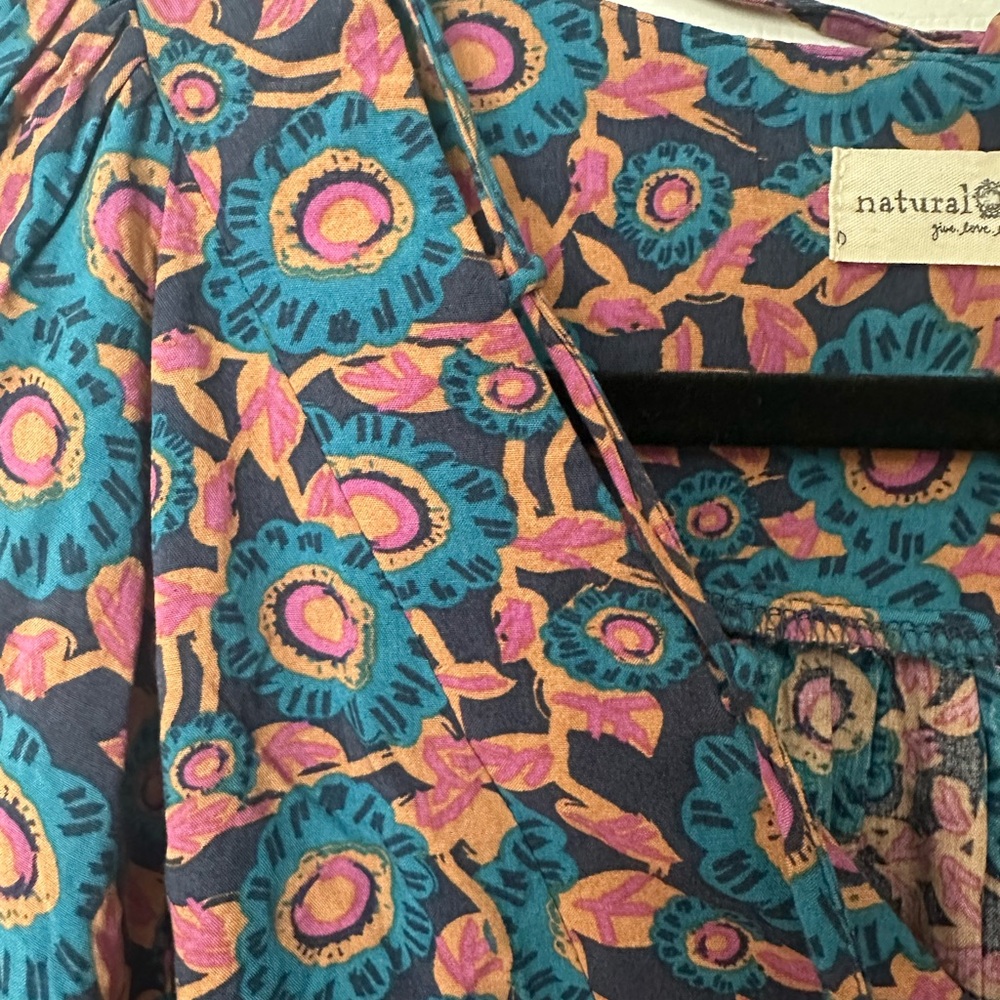 Natural Life Rowan XL midi dress floral navy teal purple, side slit - Picture 4 of 9